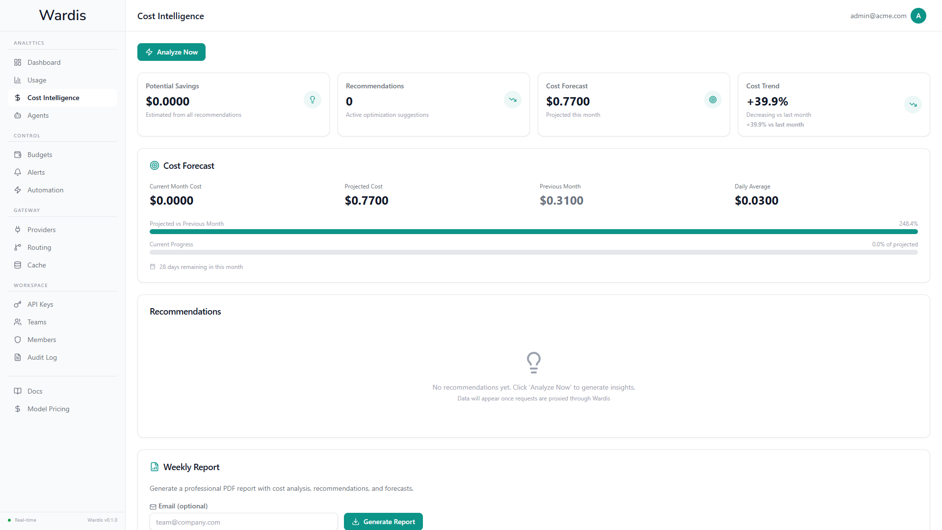 Wardis cost intelligence — savings recommendations